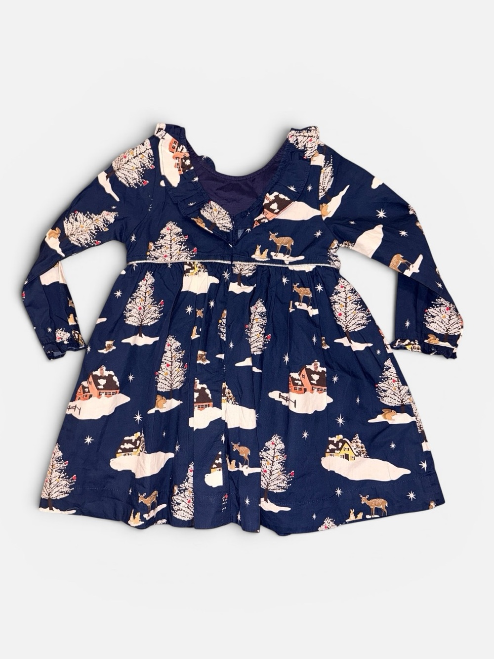 Pink Chicken navy and cream printed dress holiday theme